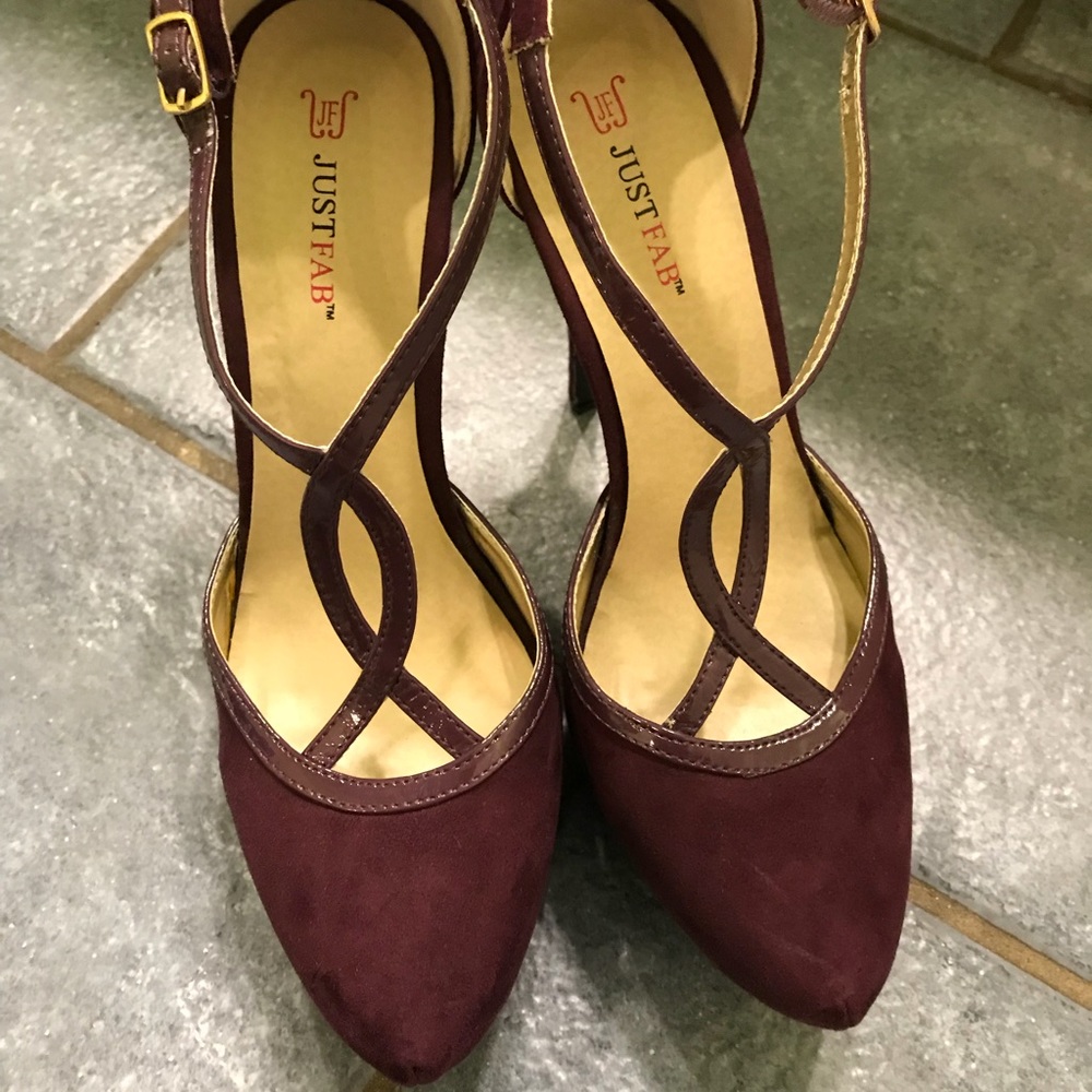 Purple suede platform heels